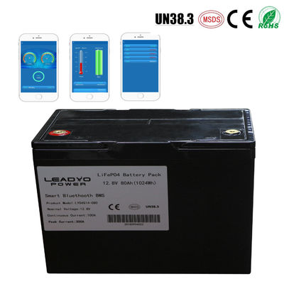 Harga yang pantas Smart Lithium ion Boat Battery 12v 80Ah Deep Cycle Lifepo4 Marine Battery dengan aplikasi Bluetooth on line