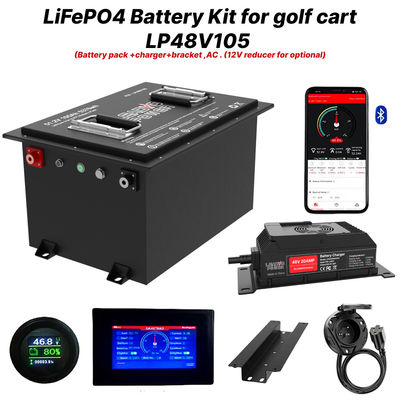 Harga yang pantas 48V 105Ah 51.2V LiFePO4 Golf Cart Baterai Kit, 250A BMS, 4000+ Siklus Lithium Baterai, Max 12.8kW Daya on line